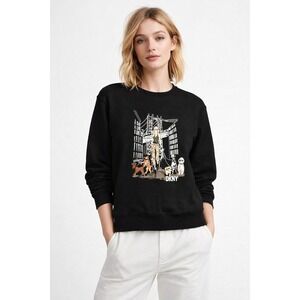 DKNY Sport Womens Black NYC Dog Walker Graphic Sweatshirt P5JHSC5C Small NEW